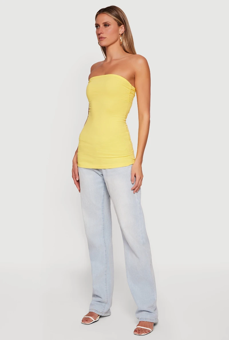 Solid Ruched Strapless Top