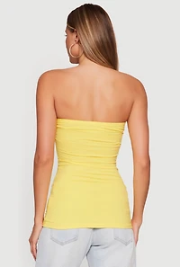 Solid Ruched Strapless Top