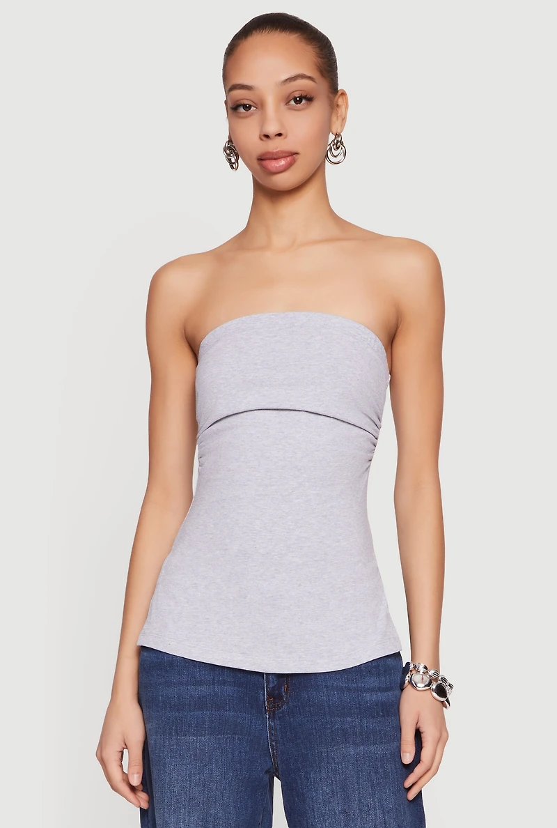 Ruched Side Tube Top with Slits