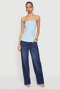 Ruched Side Tube Top with Slits