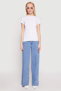 Womens High Neck Short Sleeve Tee, White,