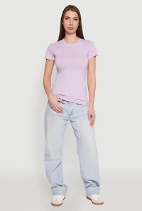 Womens High Neck Short Sleeve Tee, Purple, Size L