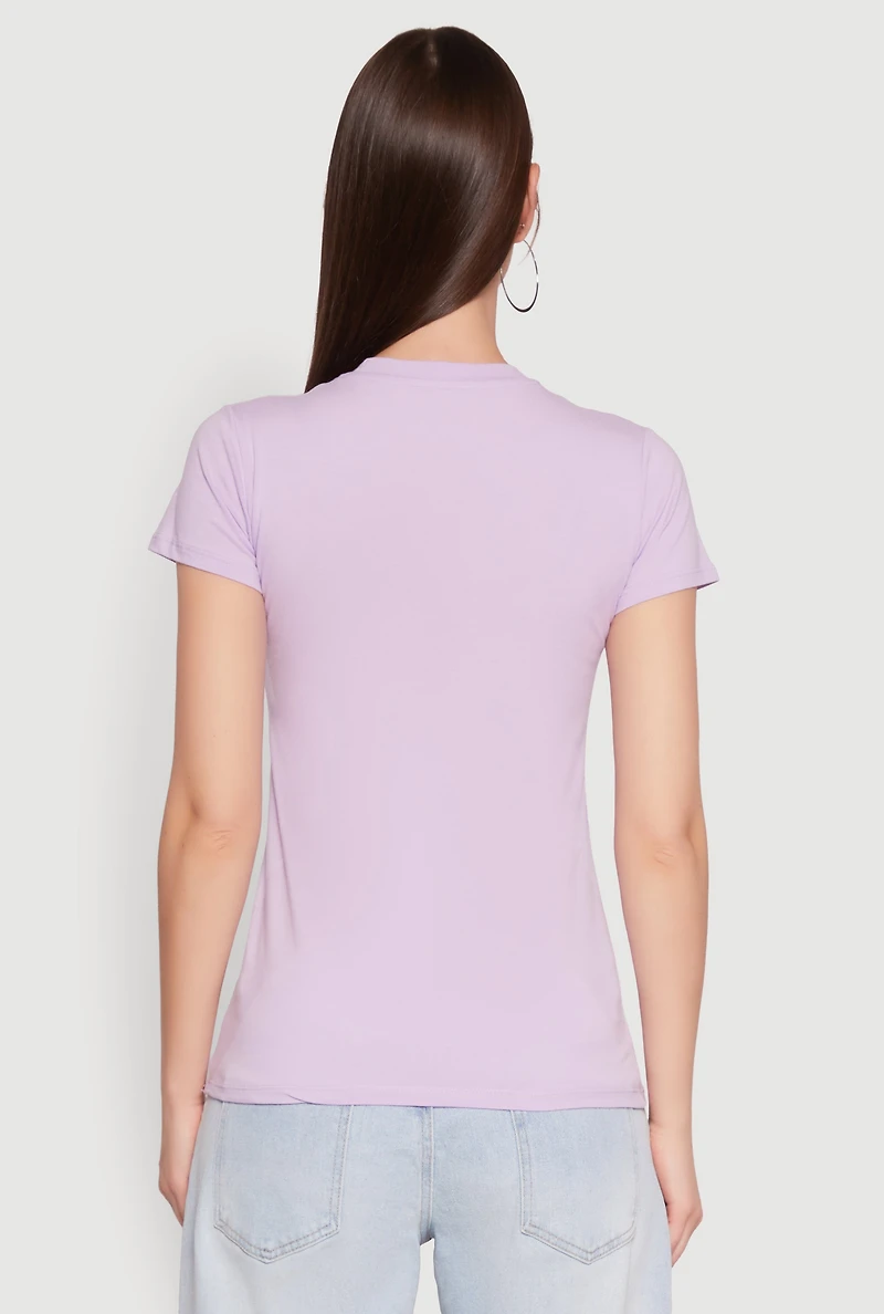 Womens High Neck Short Sleeve Tee, Purple, Size L