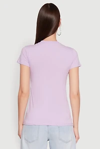 Womens High Neck Short Sleeve Tee, Purple, Size L