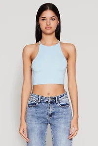 Womens Daisy High Neck Cropped Tank Top,
