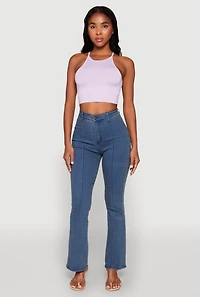 Womens Daisy High Neck Cropped Tank Top, Purple,