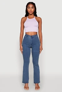 Womens Daisy High Neck Cropped Tank Top, Purple, Size M