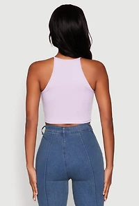 Womens Daisy High Neck Cropped Tank Top, Purple, Size M