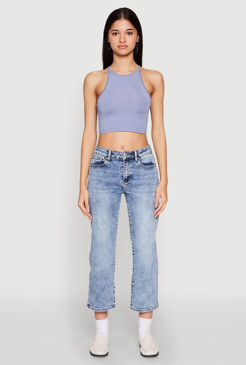 Womens Daisy High Neck Cropped Tank Top,