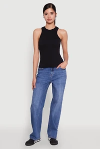 Seamless Rib Knit Crew Neck Tank Top