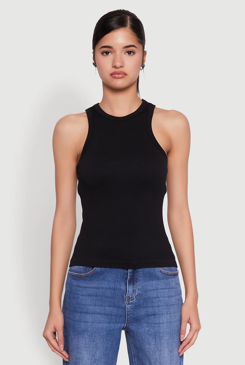 Seamless Rib Knit Crew Neck Tank Top