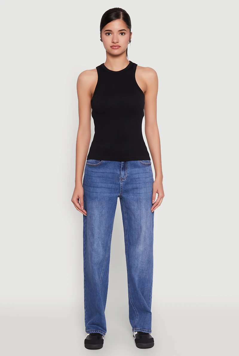 Seamless Rib Knit Crew Neck Tank Top