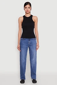 Seamless Rib Knit Crew Neck Tank Top