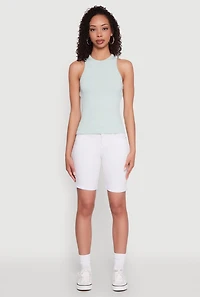 Womens Seamless Rib Knit Crew Neck Tank Top, Blue, Size M