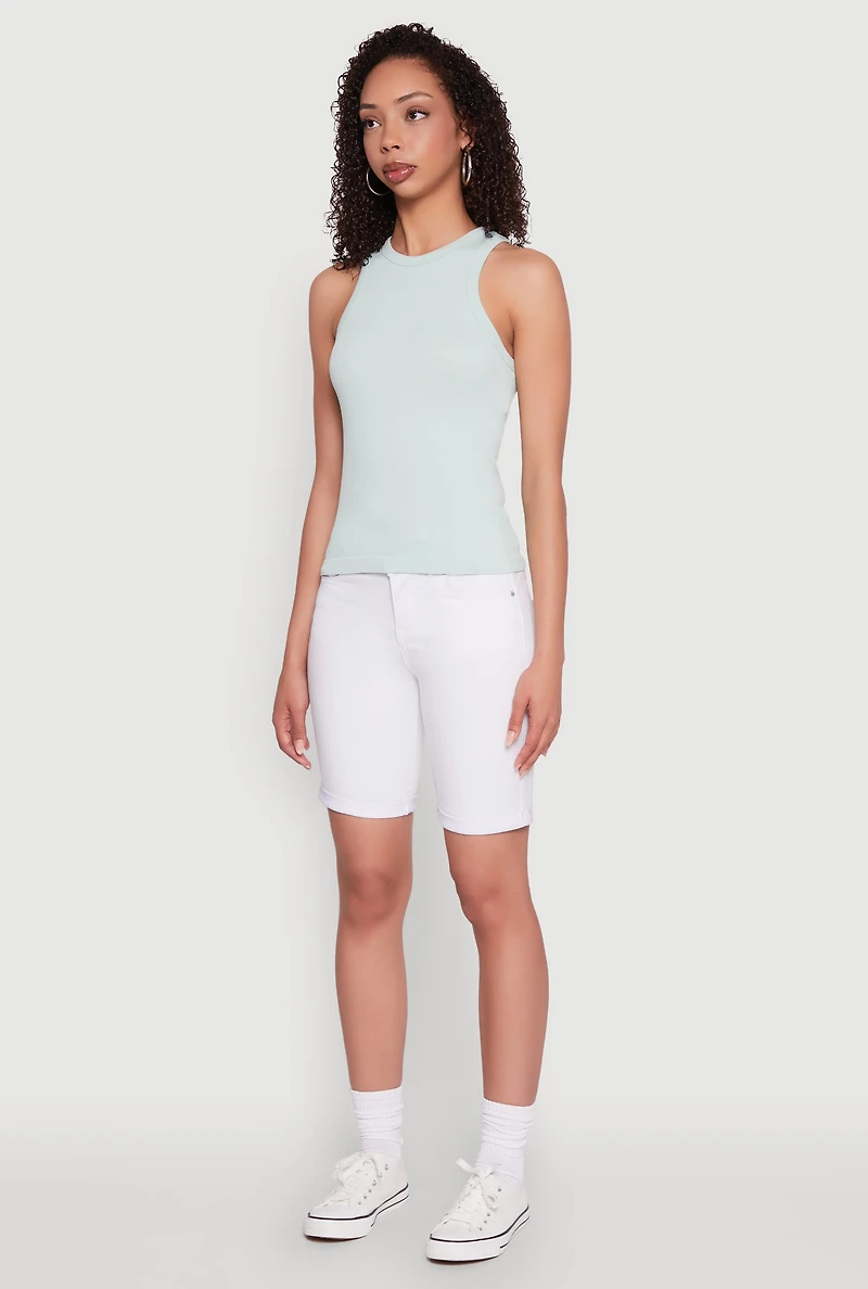 Womens Seamless Rib Knit Crew Neck Tank Top,