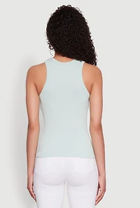 Womens Seamless Rib Knit Crew Neck Tank Top, Green, Size S
