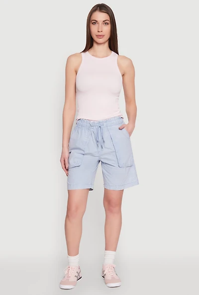 Womens Seamless Rib Knit Crew Neck Tank Top, Pink, Size L