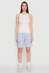 Womens Seamless Rib Knit Crew Neck Tank Top, Pink, Size M