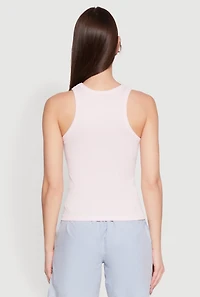 Womens Seamless Rib Knit Crew Neck Tank Top, Pink, Size M