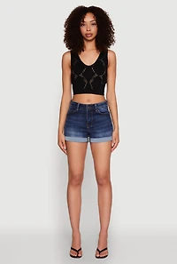 Womens Seamless Laser Cut Cropped Tank Top, Black, Size XL