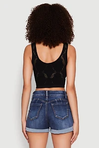 Womens Seamless Laser Cut Cropped Tank Top, Black, Size S