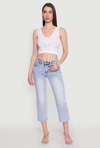 Womens Seamless Laser Cut Cropped Tank Top, White, Size L
