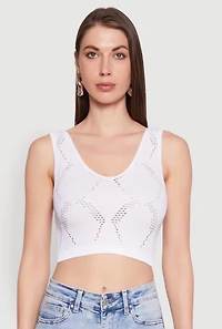 Womens Seamless Laser Cut Cropped Tank Top, White, Size M