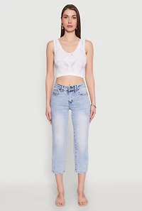 Womens Seamless Laser Cut Cropped Tank Top, White, Size L