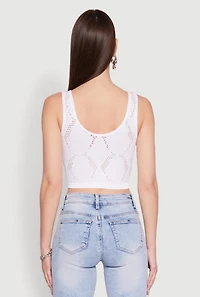 Womens Seamless Laser Cut Cropped Tank Top, White, Size L