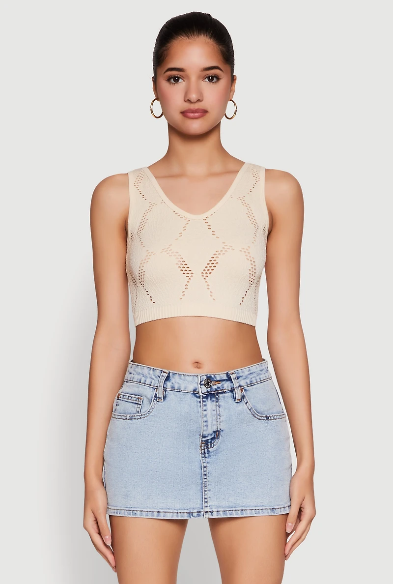 Womens Seamless Laser Cut Cropped Tank Top,