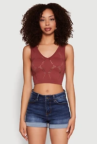 Womens Seamless Laser Cut Cropped Tank Top, Brown, Size L