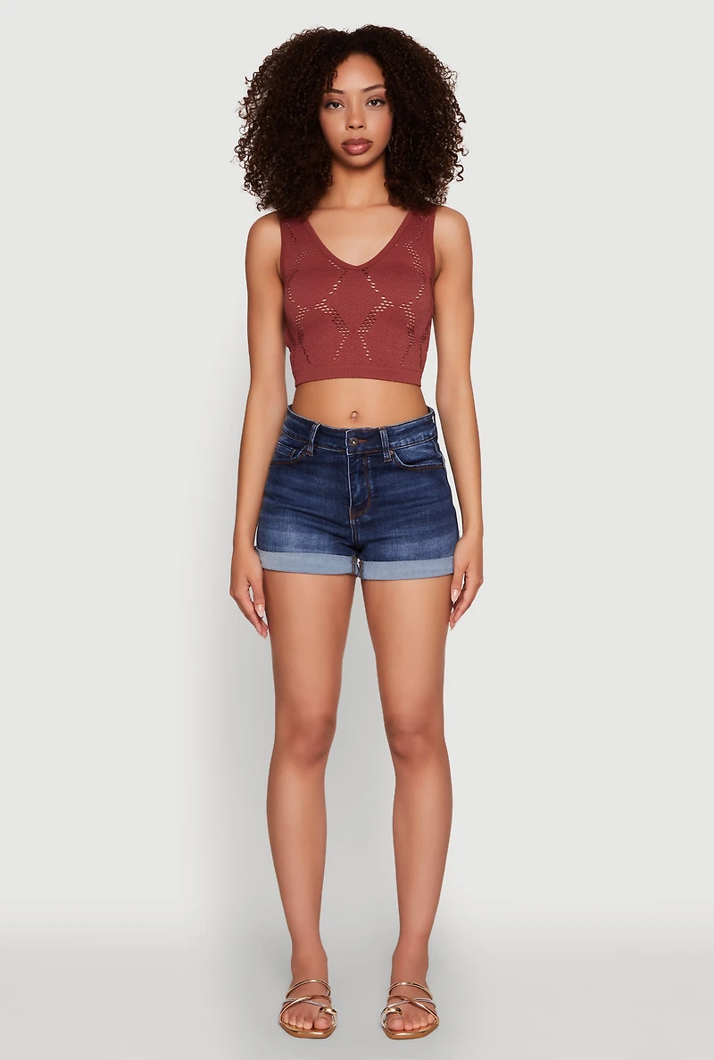 Womens Seamless Laser Cut Cropped Tank Top, Brown, Size L