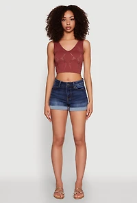 Womens Seamless Laser Cut Cropped Tank Top, Brown, Size L