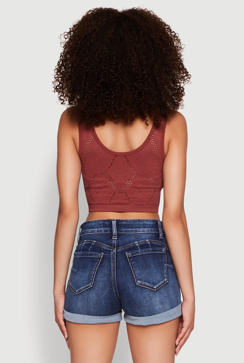 Womens Seamless Laser Cut Cropped Tank Top, Brown, Size L