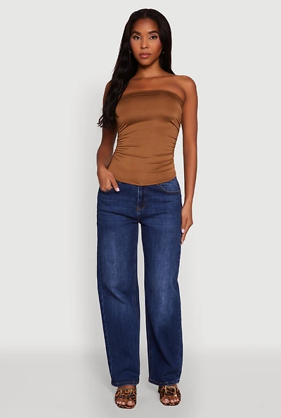 Womens Trendy Side Ruched Tube Top,