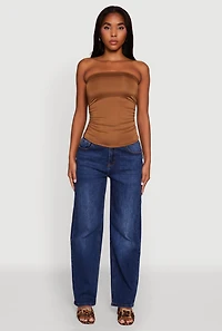 Womens Trendy Side Ruched Tube Top, Brown, Size S