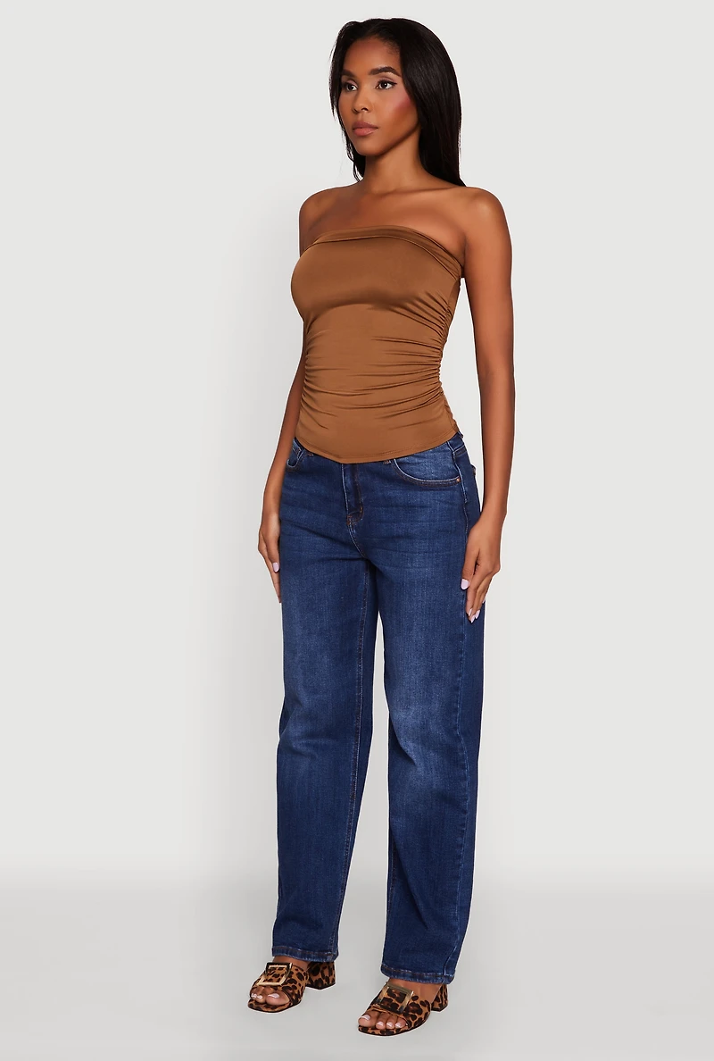 Womens Trendy Side Ruched Tube Top, M