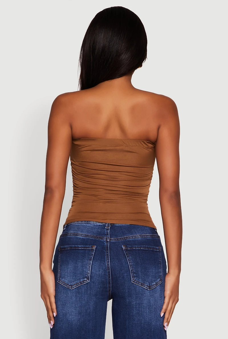 Womens Trendy Side Ruched Tube Top, M