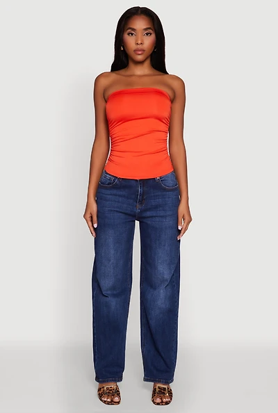 Womens Trendy Side Ruched Tube Top,