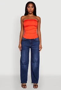 Womens Trendy Side Ruched Tube Top, Orange,