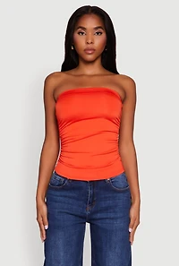 Womens Trendy Side Ruched Tube Top, Orange,