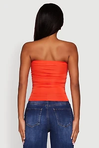 Womens Trendy Side Ruched Tube Top, Orange,