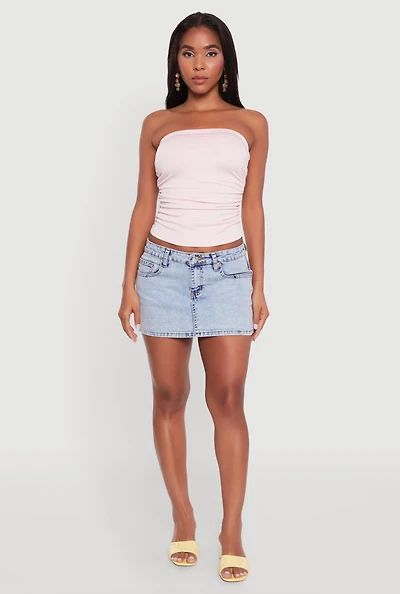 Womens Trendy Side Ruched Tube Top, Pink, Size L