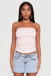 Womens Trendy Side Ruched Tube Top, Pink, Size L