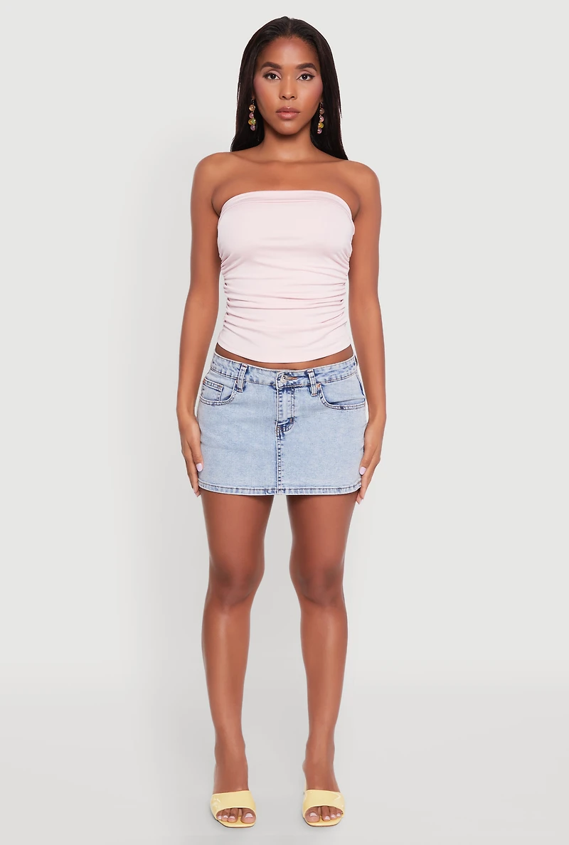Womens Trendy Side Ruched Tube Top, Pink, Size L