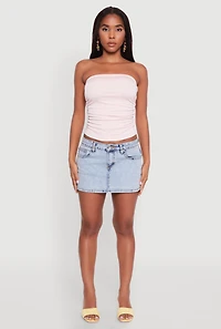 Womens Trendy Side Ruched Tube Top, Pink, Size L
