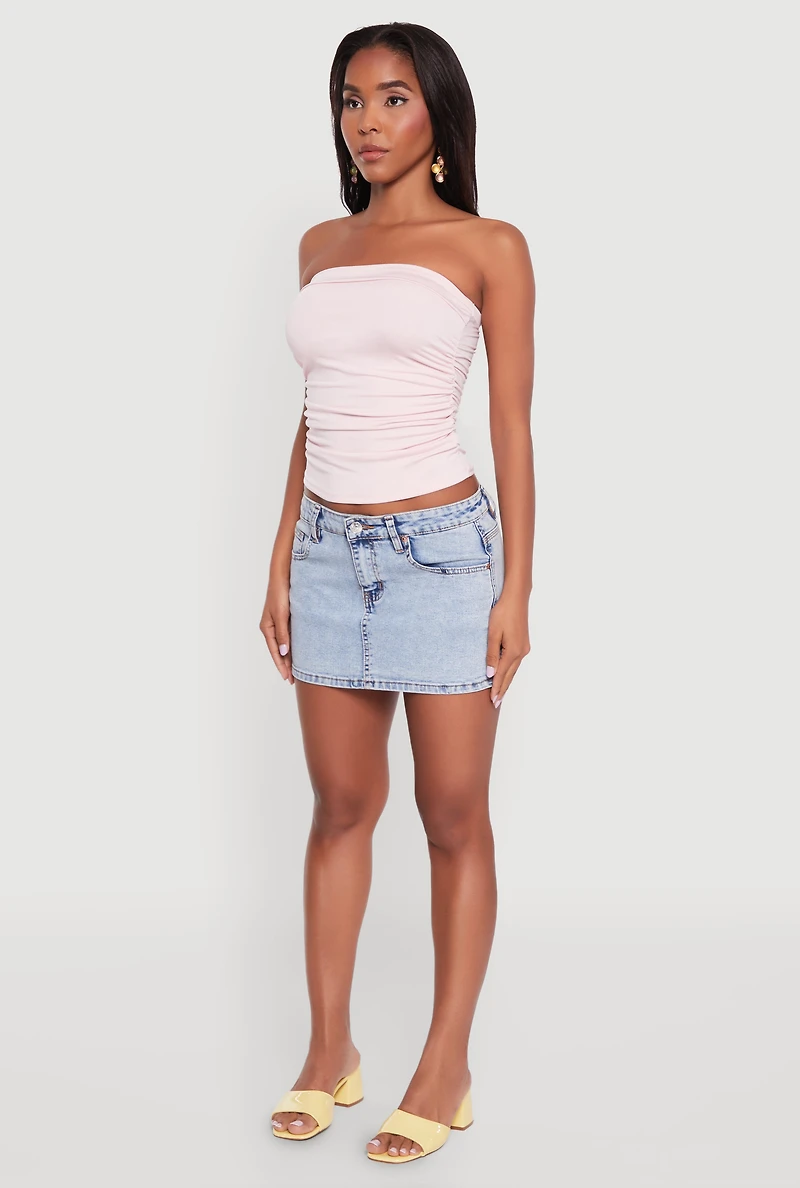 Womens Trendy Side Ruched Tube Top, Pink, Size L