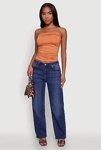 Womens Trendy Side Ruched Tube Top, Orange, Size L