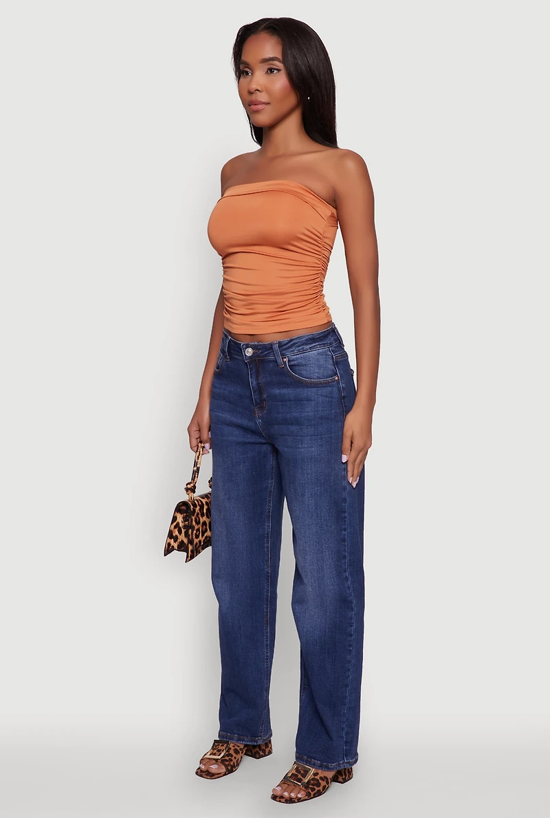 Womens Trendy Side Ruched Tube Top, Orange, Size L