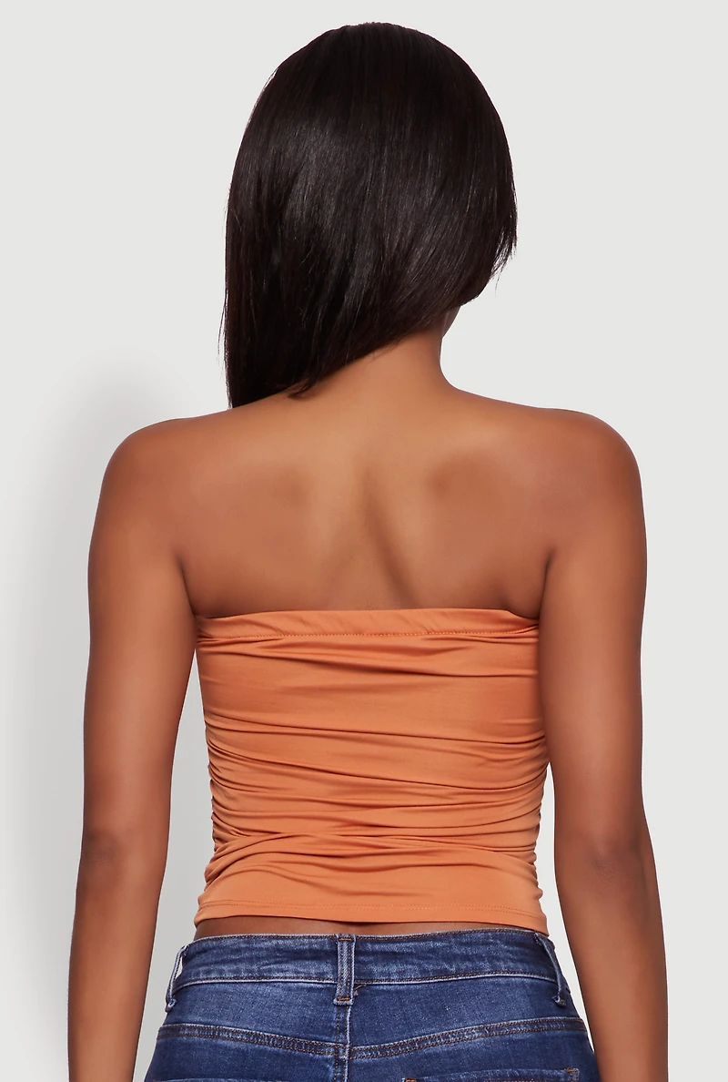 Womens Trendy Side Ruched Tube Top, Orange, Size L